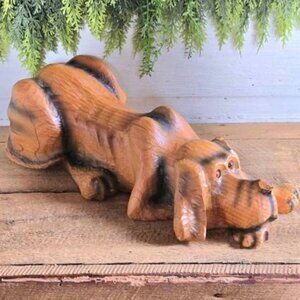 Big Sky Carvers Jeff Fleming Pine Wood Carved Purdy Dog Sculpture Bearfoots